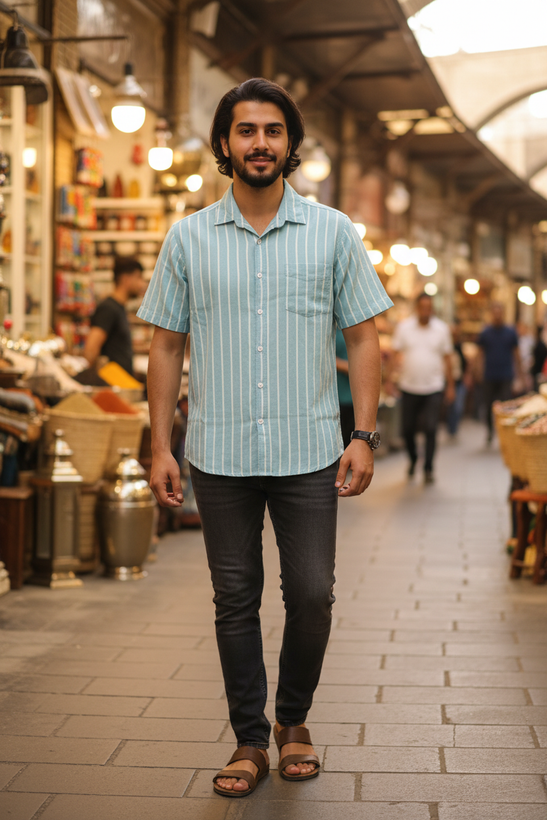 پیراهن نصف آستین مردانه الیاف طبیعی